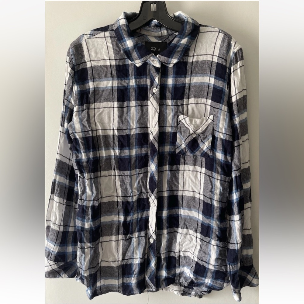 RAILS SOFT FLANNEL L/S BUTTON FRONT SHIRT-HUNTER PLAID BLUES/WHITE LADIES SZ XL - Picture 4 of 5